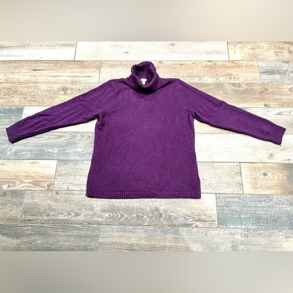 LL Bean Womens L Thick Chunky Speckled purple Knit Turtleneck Sweater vintage - Picture 1 of 6